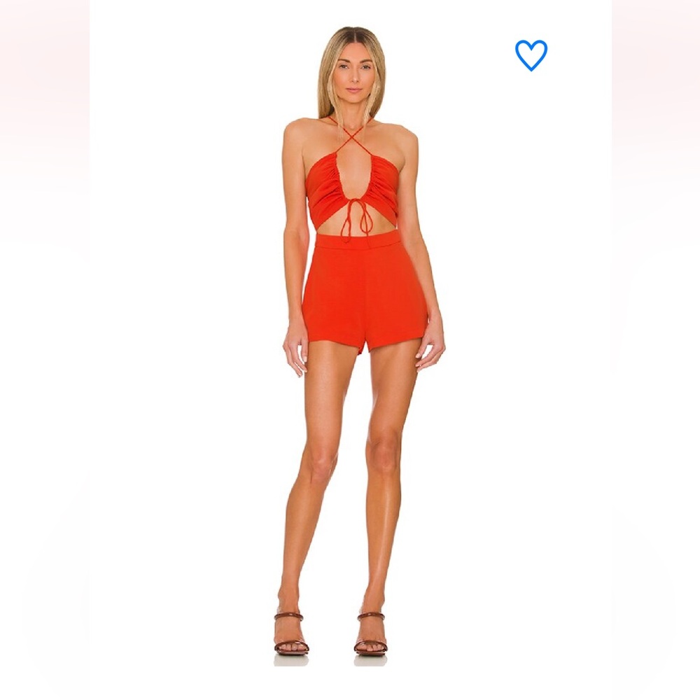 Revolve Alessia Superdown Ruched tie Romper, poppy